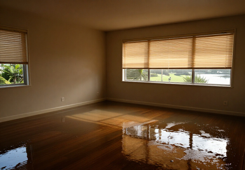 Water-damaged carpet in Picnic Point home before drying